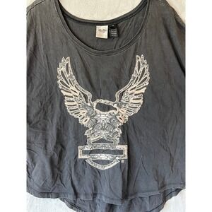 Harley-Davidson‎ T-Shirt 1W  Black Eagle Bandana Graphic Biker Grunge Y2K